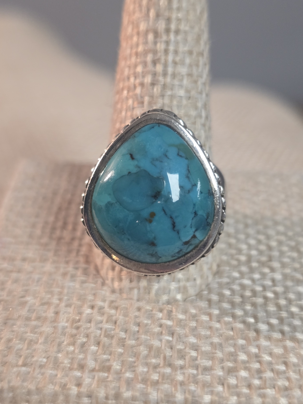 Sterling Silver Turquoise Teardrop Ring - Blue